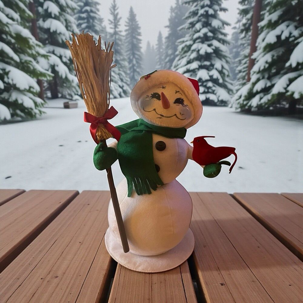 Annalee 13 Inch Snowman with Cardinal Bird Plush Figurine  2022